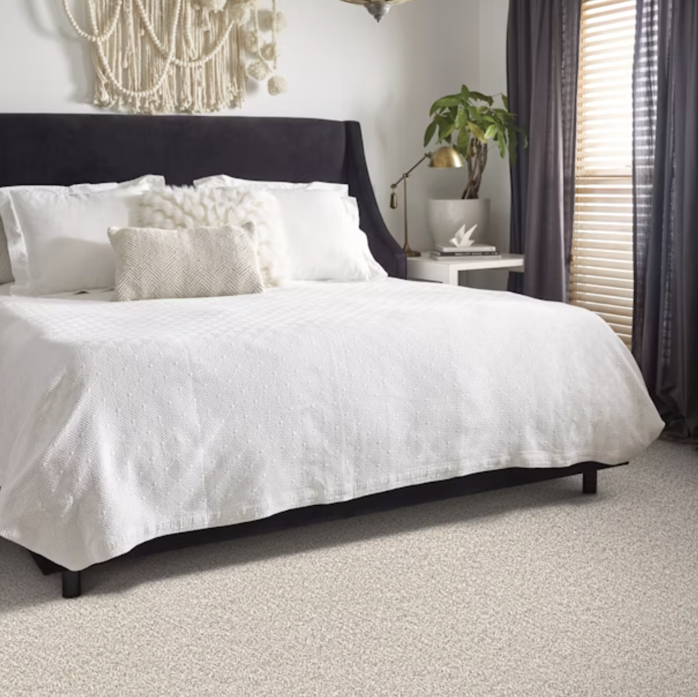  CRAFTING A TIMELESS SANCTUARY Created with design-savvy consumers in mind, Make It Work is crafted with meticulous attention to detail - a texture with a stylish fleck accent that enhances the aesthetic appeal to any room.  Style: Transitional  Room: Bedroom  Product: Shaw Floors - MAKE IT WORK Carpet - E9716-00170 - Baby's Breath