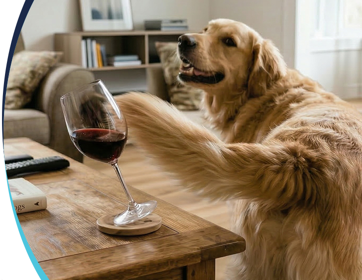 dog knocking over wine
