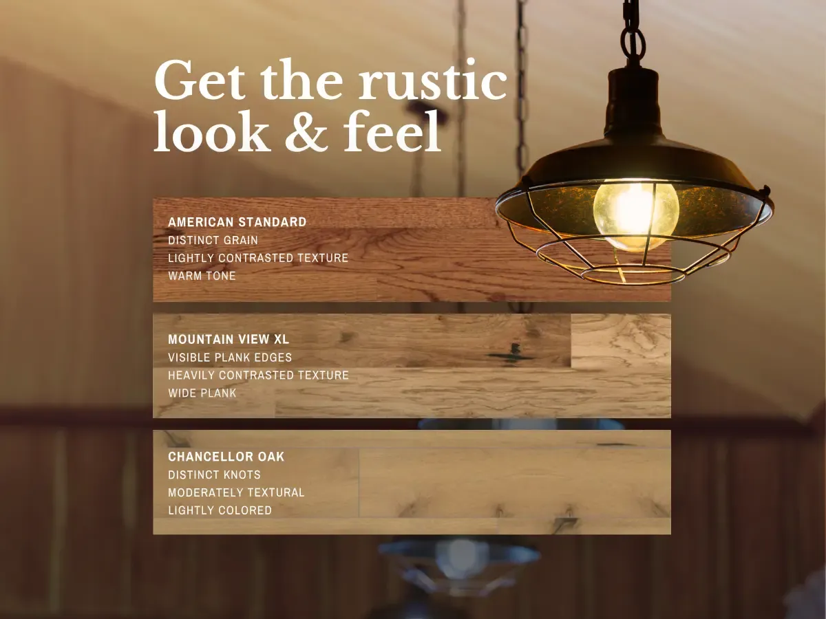 Close up of rustic wood flooring showcasing natural grain patterns and warm tones, enhancing a cozy atmosphere.