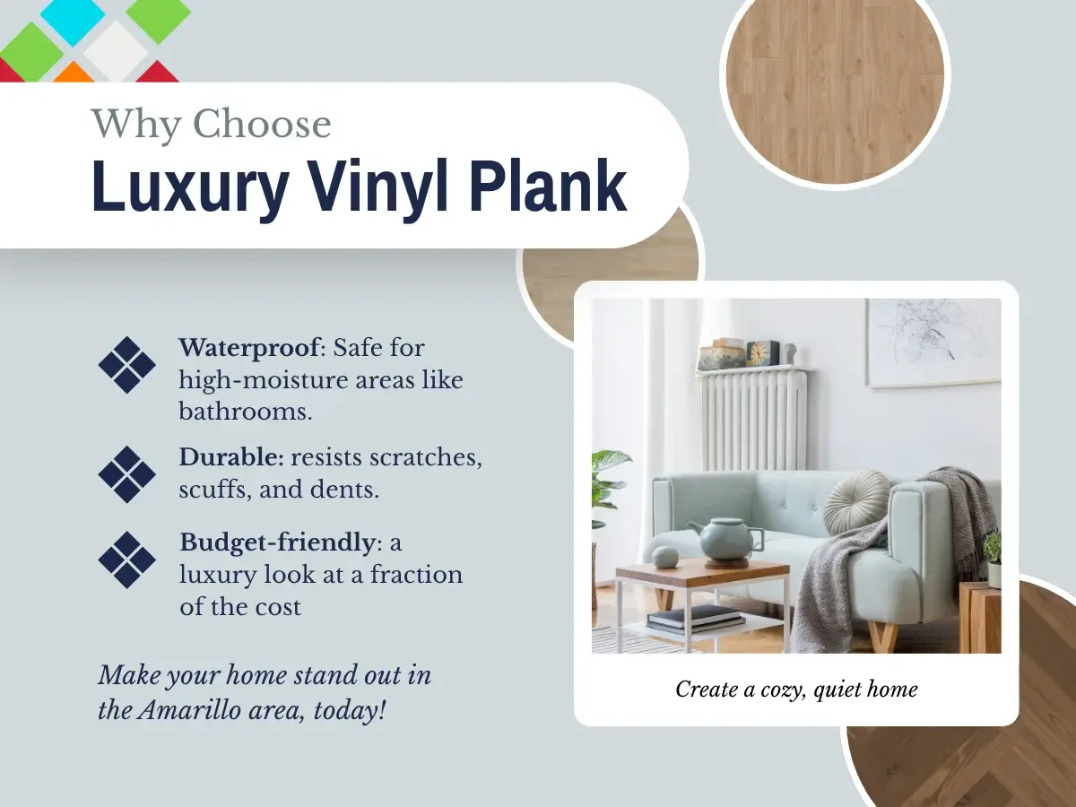 Close up of luxury vinyl plank flooring, highlighting its texture and design, ideal for stylish home interiors.