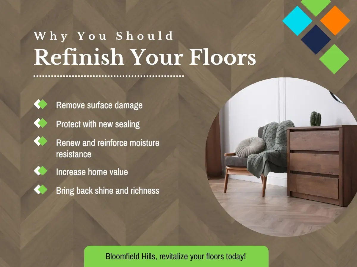 A close-up of a refinished floor highlighting its smooth surface and rich color, promoting the value of floor maintenance.