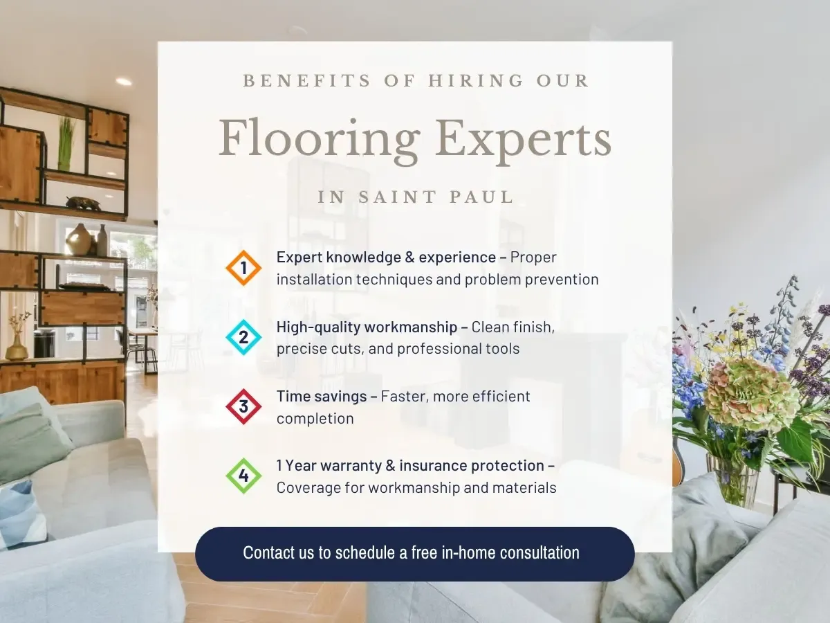 Diagram illustrating key benefits of employing flooring specialists in St. Paul, focusing on skill, time saving, and superior results.