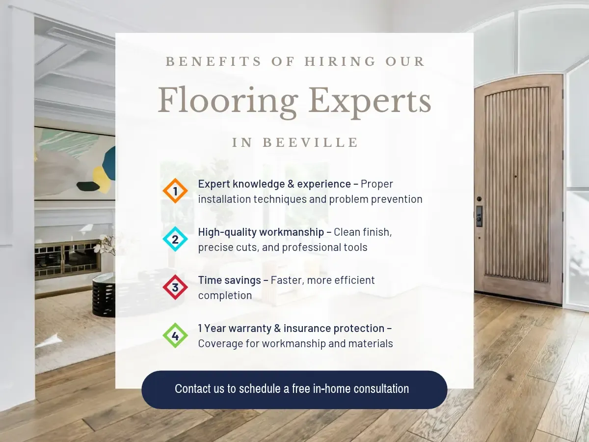 A professional flooring expert demonstrating hardwood installation in a home setting, showcasing quality service in Belleville.