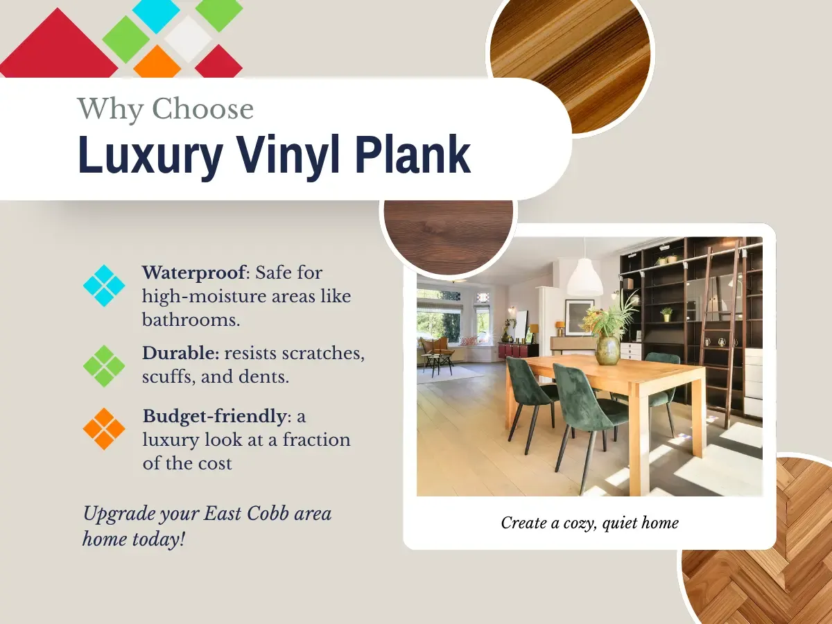  Close up of luxury vinyl plank flooring, highlighting its texture and design, ideal for stylish home interiors.