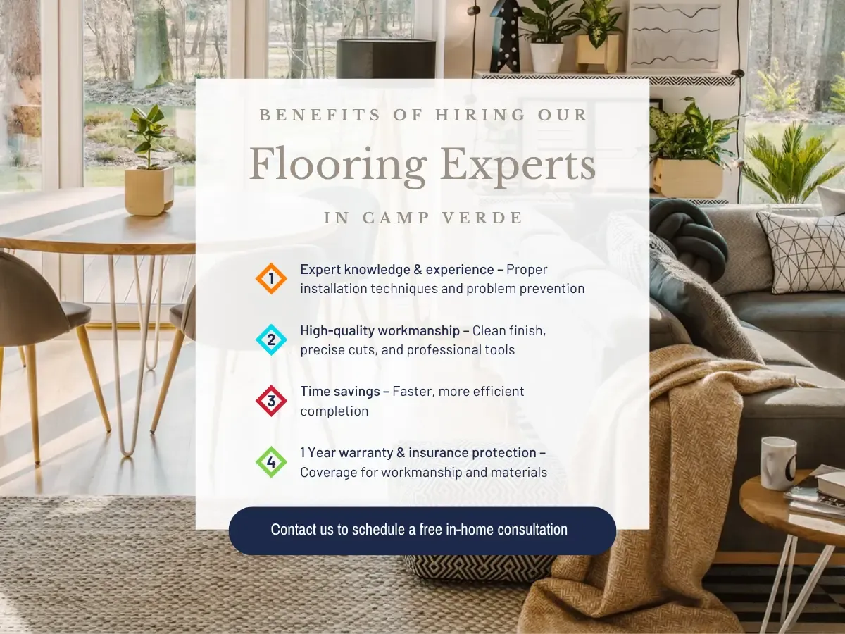 Visual representation of advantages of hiring a flooring expert in Camarillo, emphasizing professional installation and material selection.