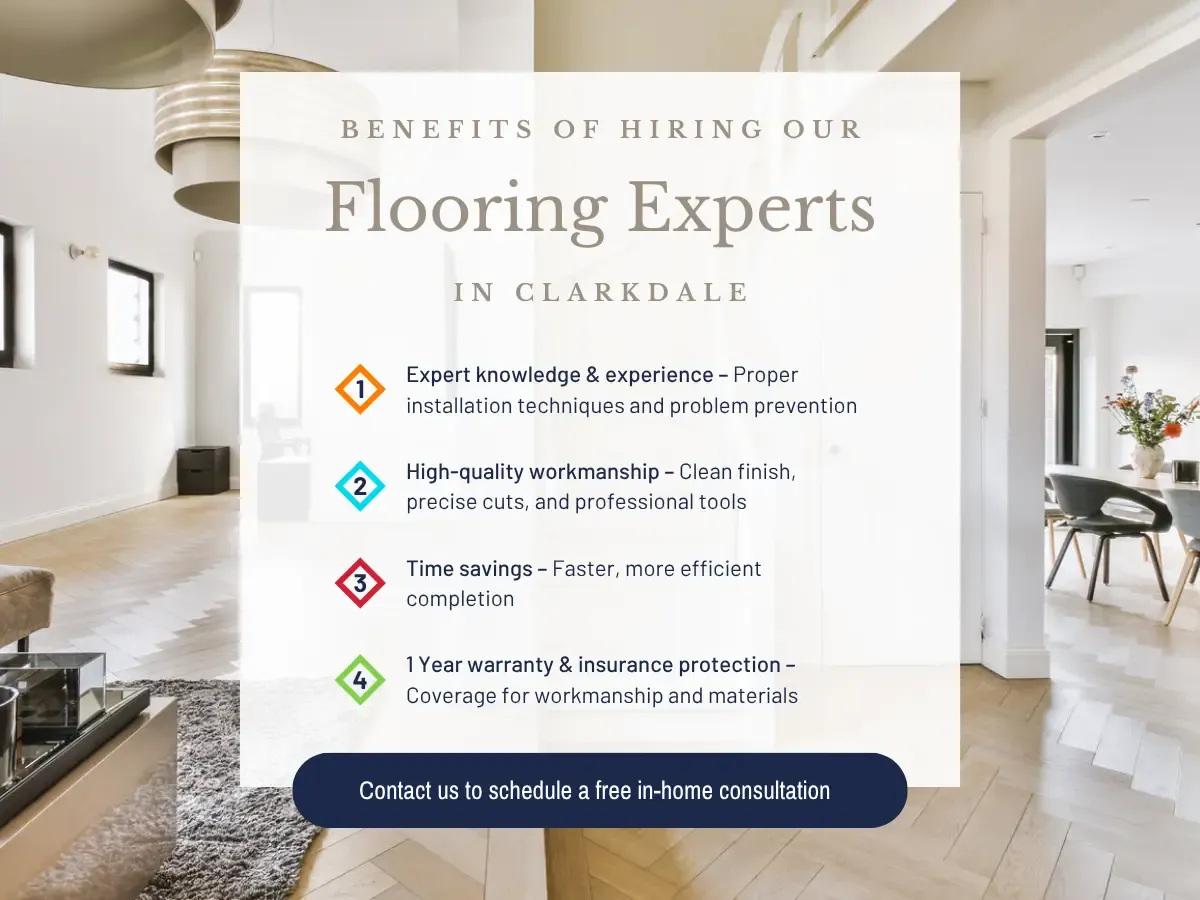 Visual representation of the benefits of employing flooring specialists in Clarendale, emphasizing expertise and customer satisfaction