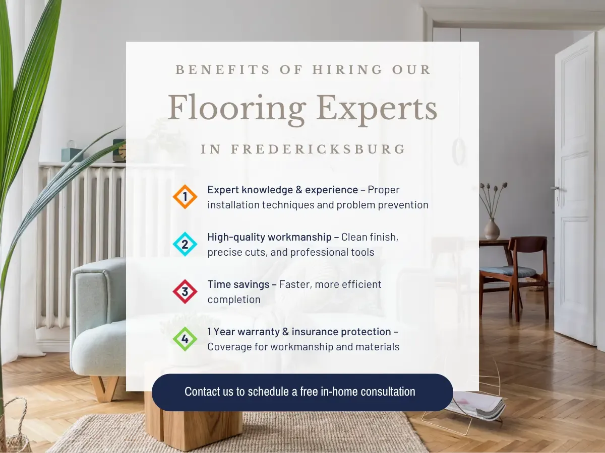 Visit our flooring showroom in Fredericksburg, or book a free consultation with our Mobile Flooring Showroom&reg;