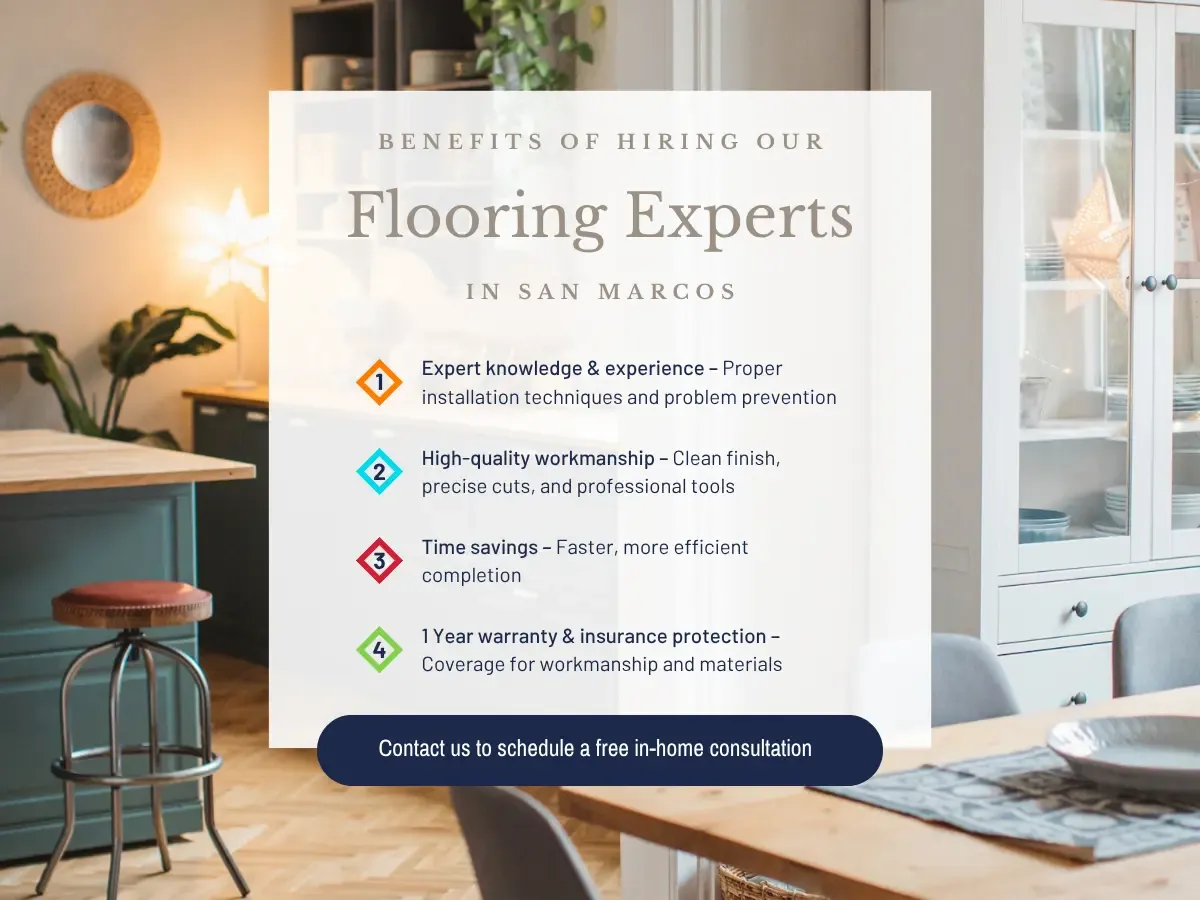 Visual representation of advantages of hiring a flooring expert, highlighting expertise, efficiency, and long term value.