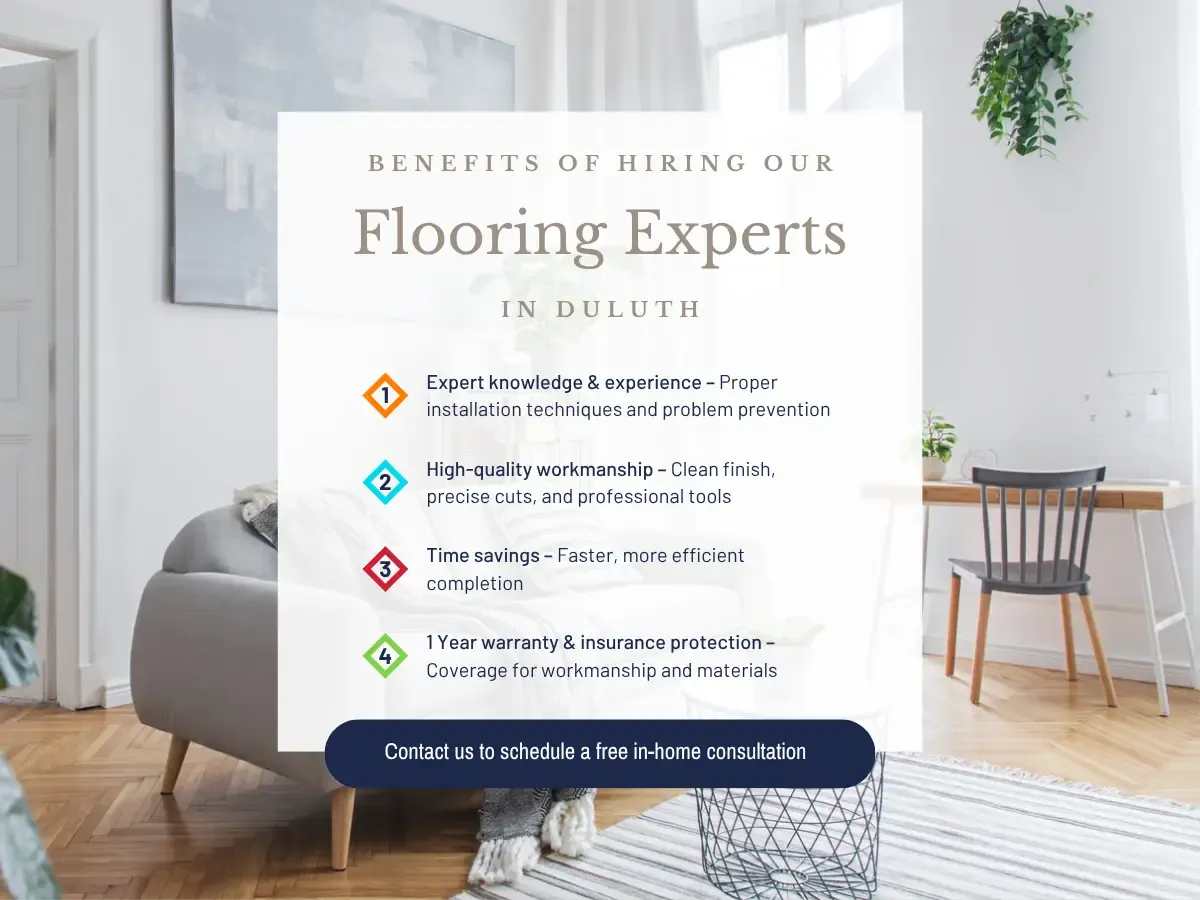 Visual representation of advantages of hiring a flooring expert in Guelph, emphasizing professional installation and design advice.