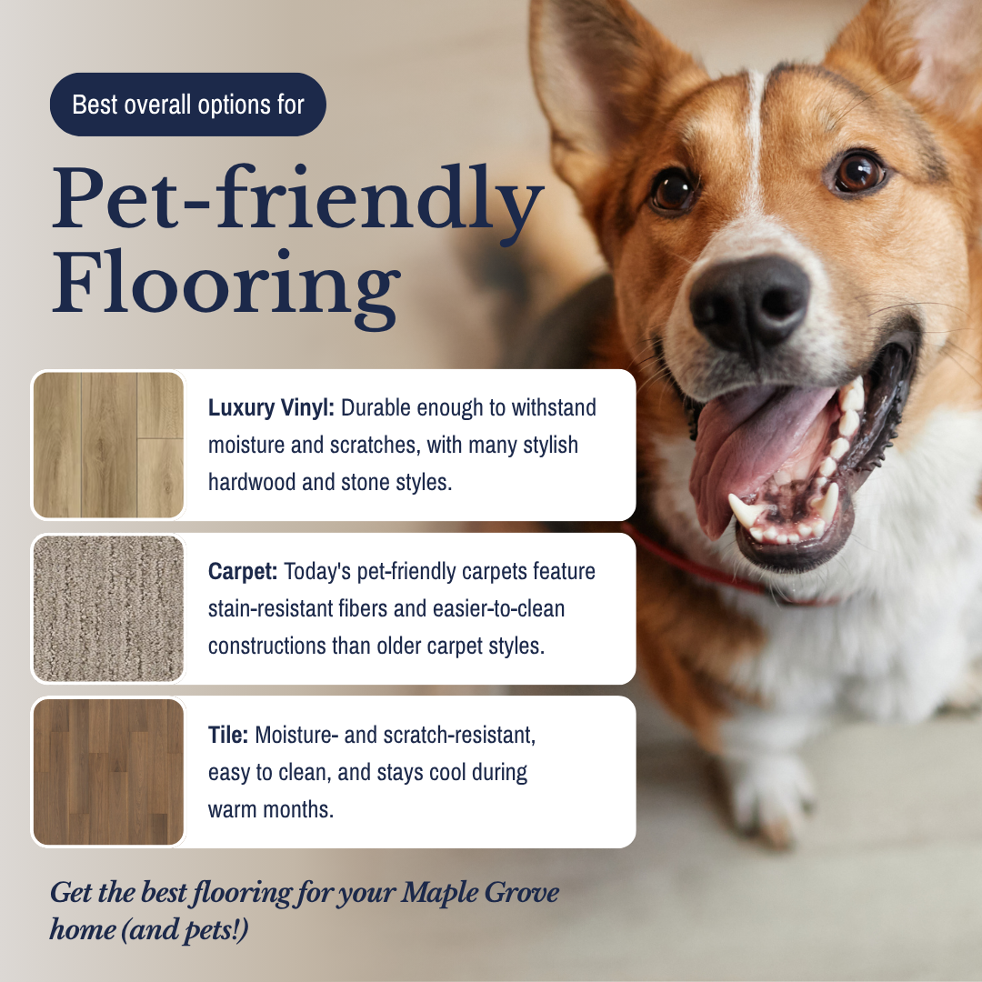 A selection of flooring materials ideal for pet owners, highlighting scratch resistance and easy maintenance features.