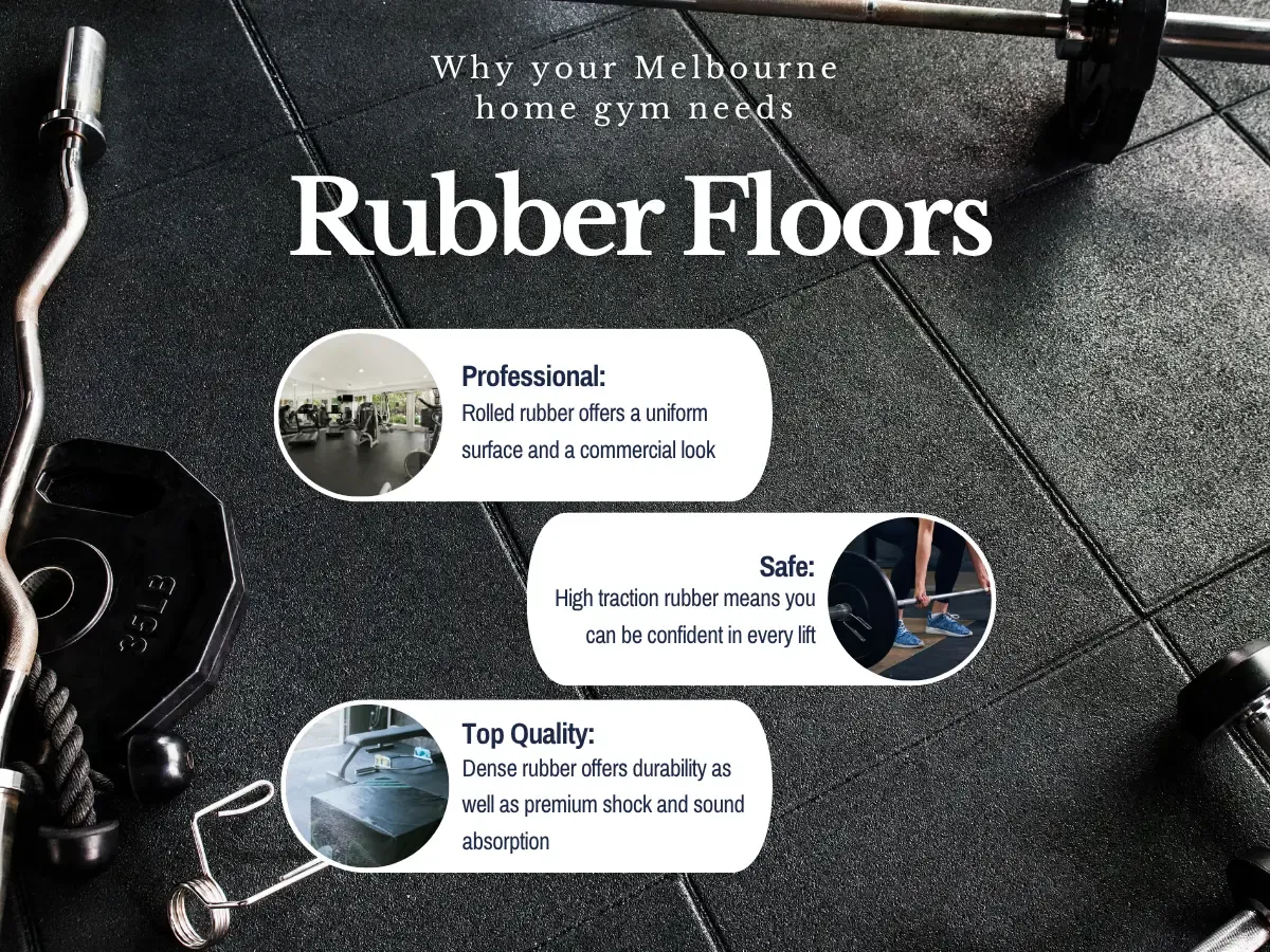 Rubber flooring in a gym setting, showcasing durability and safety for fitness activities in Melbourne.