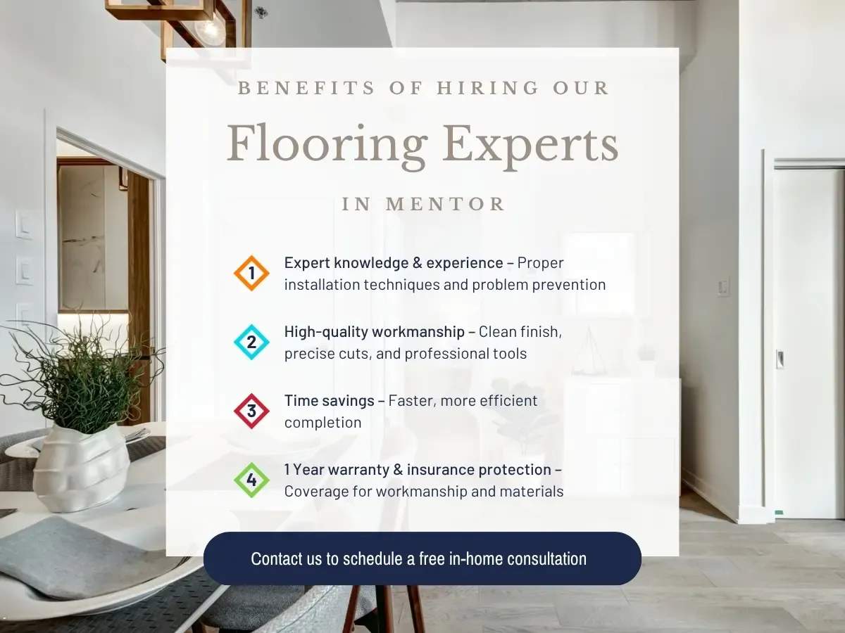 A professional flooring expert discussing options with a homeowner in Mentor, showcasing personalized service and expertise.