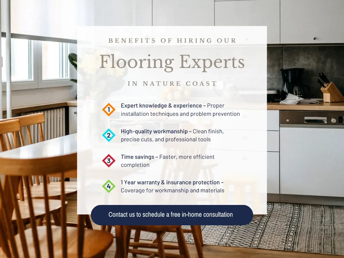 Visual representation of key benefits of professional flooring services, highlighting expertise, time savings, and superior results.