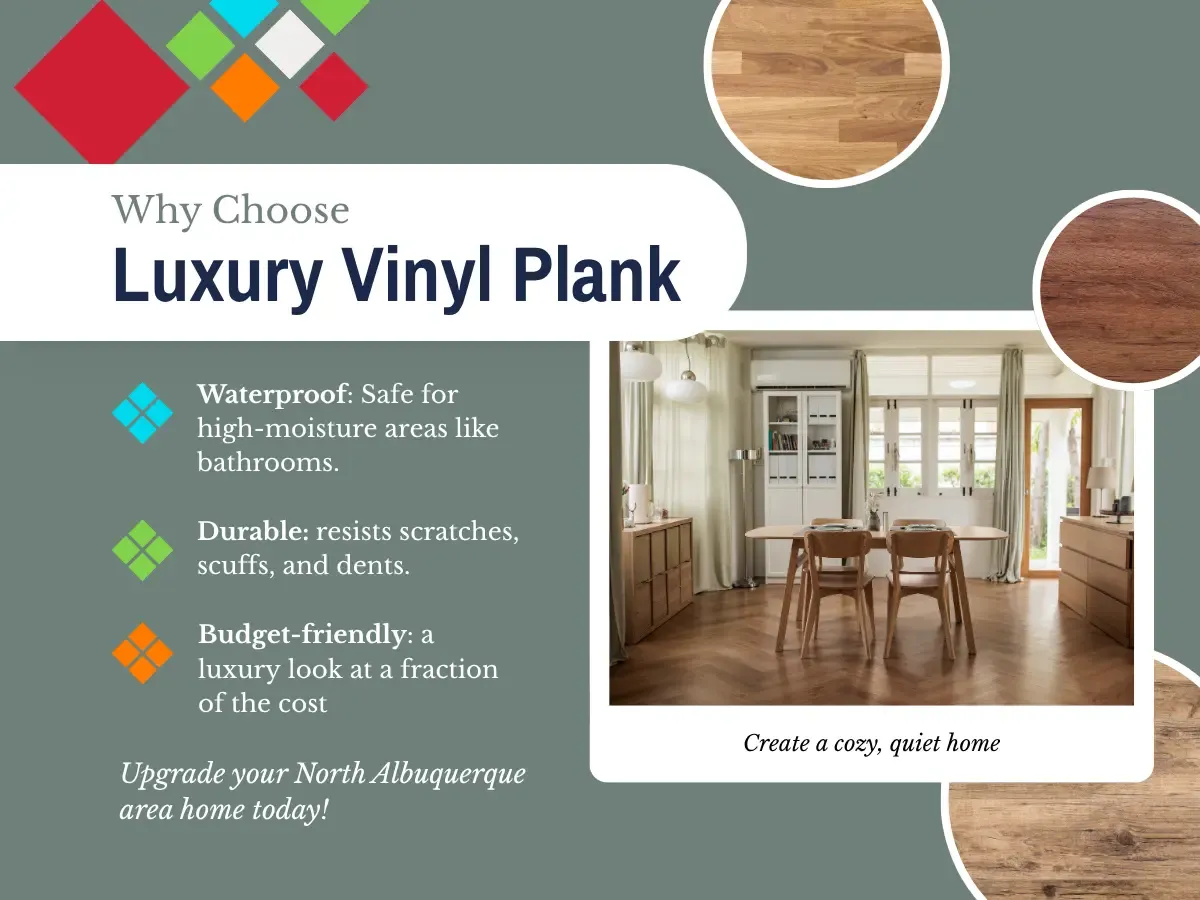  Luxury vinyl plank flooring displayed, showcasing its durability, aesthetic appeal, and versatility for various interior designs.