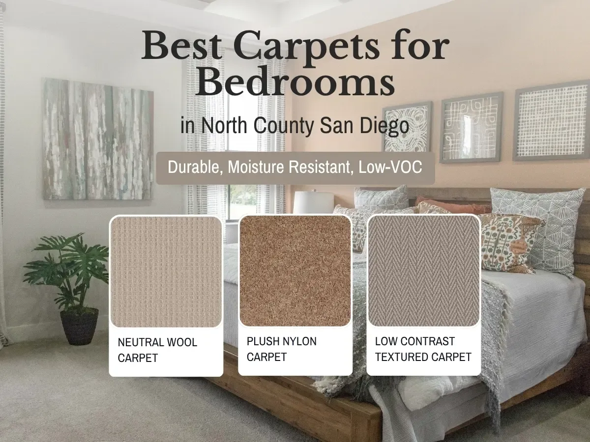 A well-decorated bedroom showcasing the best carpet options for comfort in North County San Diego.