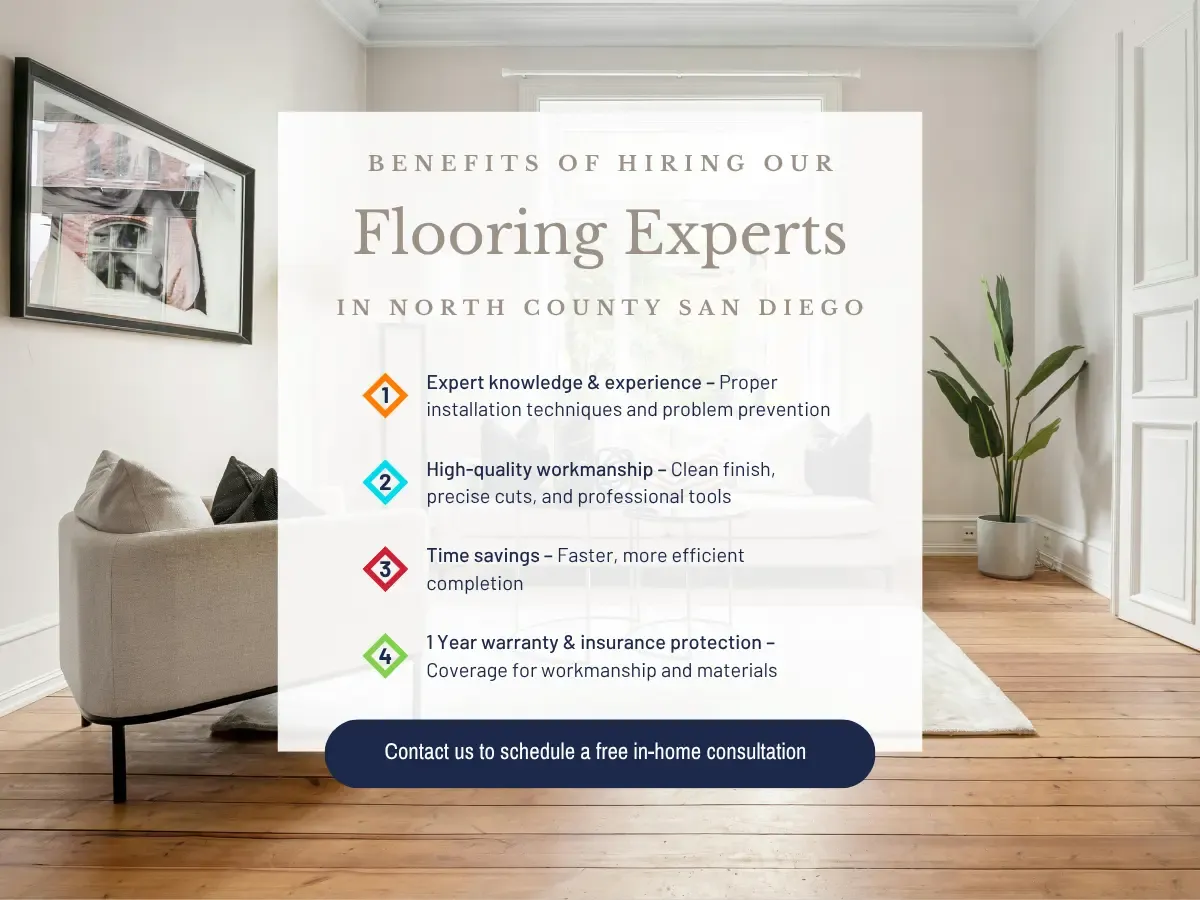 Flooring experts in North County San Diego showcasing various flooring options and installation techniques.