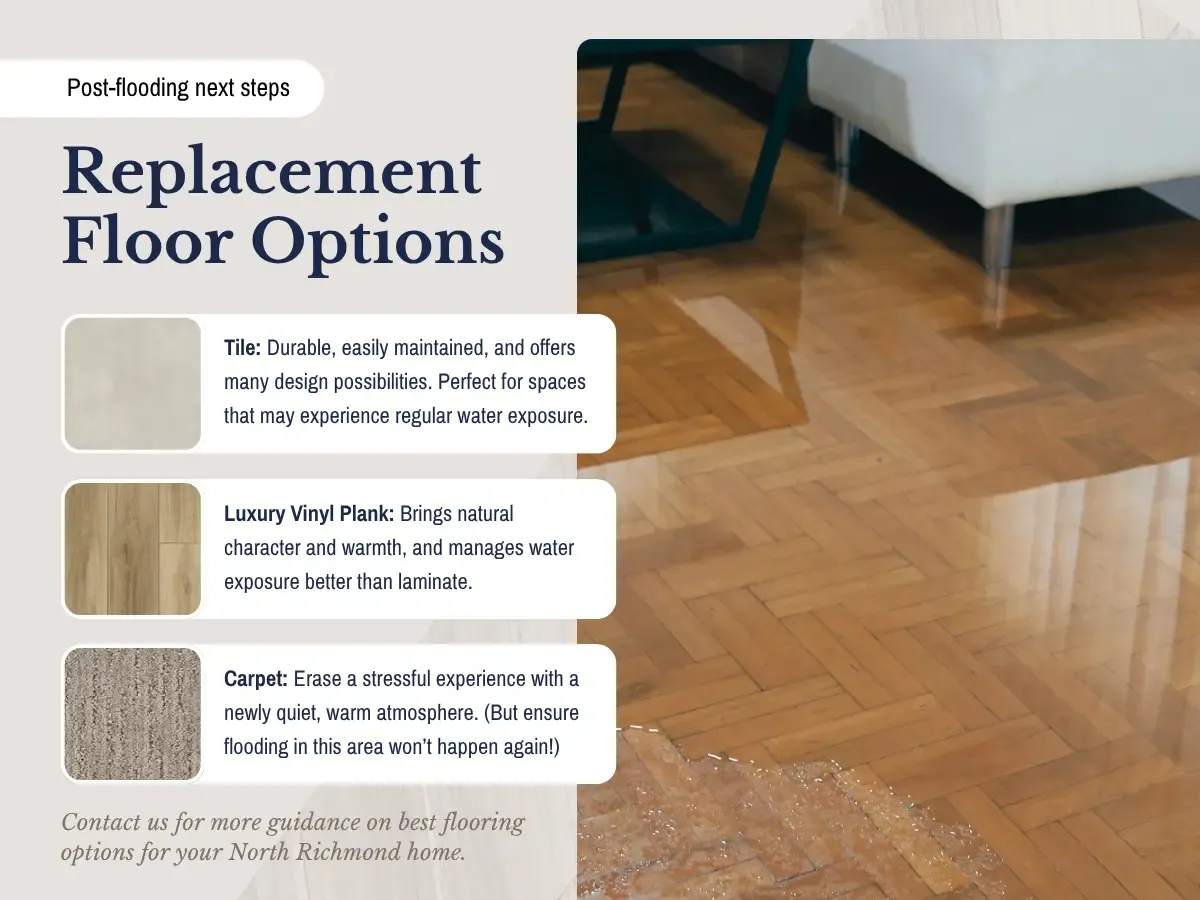A display of various flooring samples showcasing different materials, colors, and textures for home interiors.
