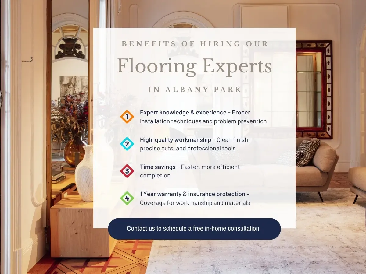 Visual representation of advantages of hiring Allentown flooring specialists, showcasing quality service and professional results.