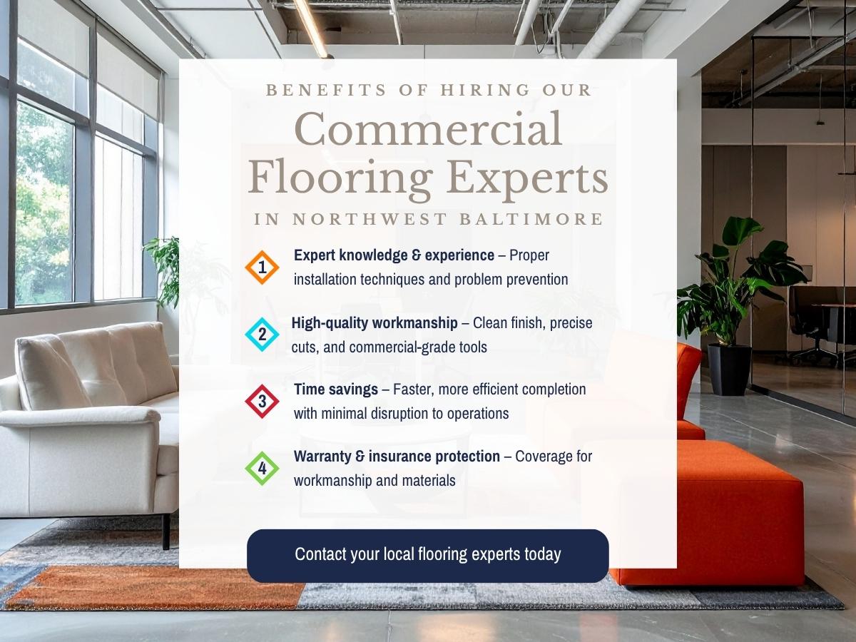 Visual representation of advantages of hiring commercial flooring specialists, emphasizing expertise, durability, and time savings.