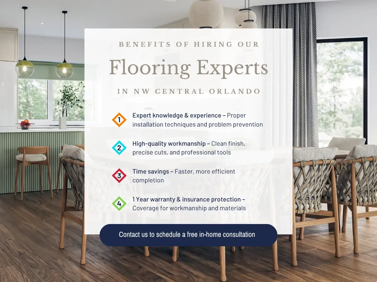 Diagram showcasing the benefits of employing flooring experts in Central Orlando, focusing on skill, reliability, and service quality.
