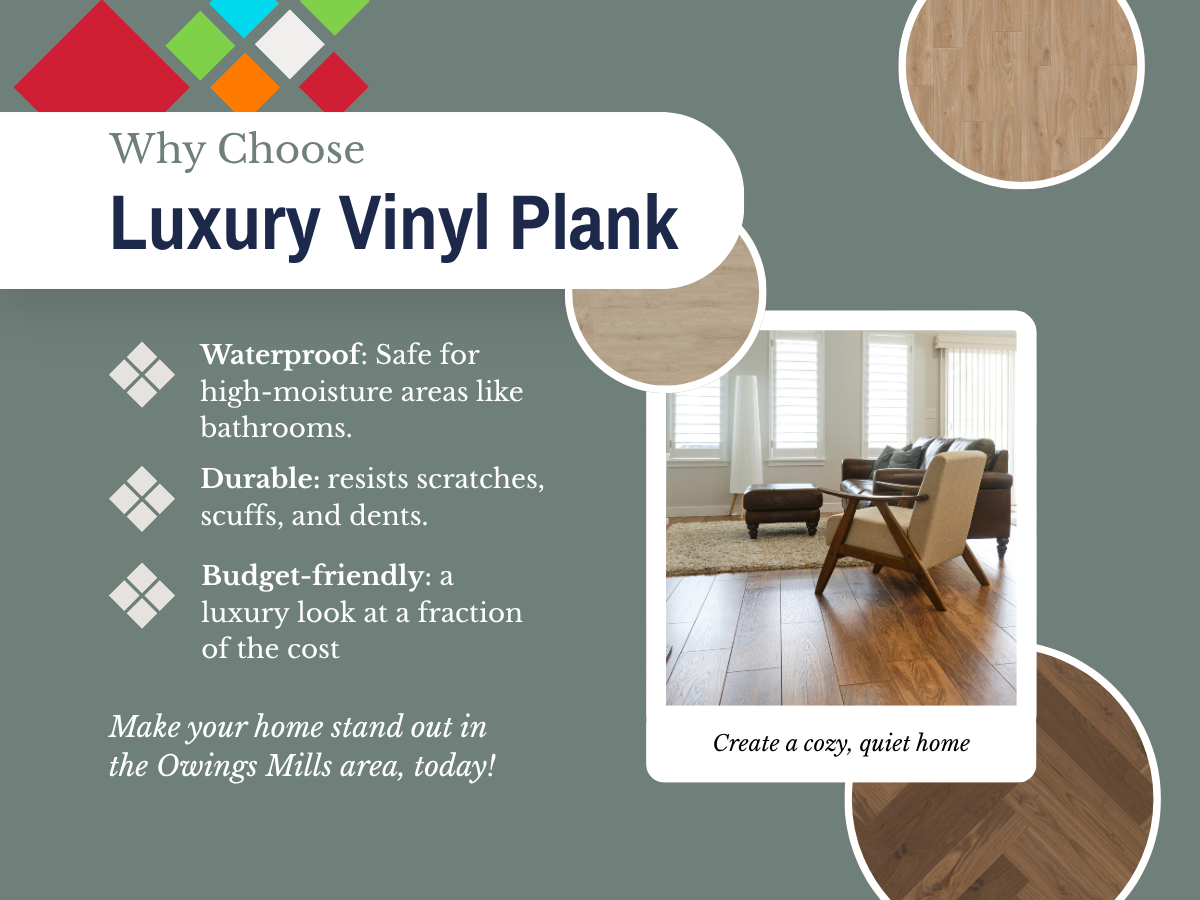 Close up of luxury vinyl plank flooring, highlighting its texture and design, ideal for stylish and resilient home environments.