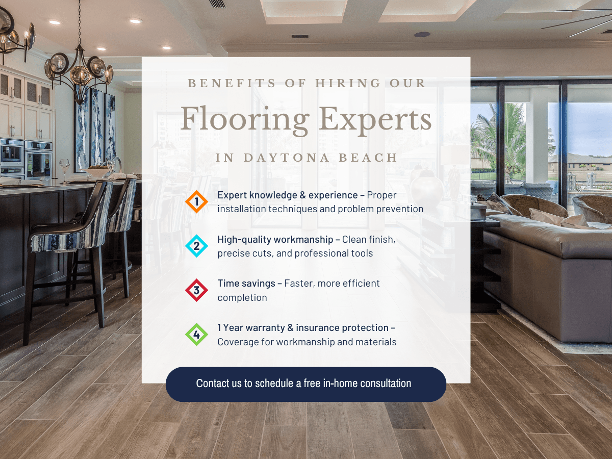 Infographic highlighting benefits of hiring a flooring expert, including cost savings, quality installation, and design advice.