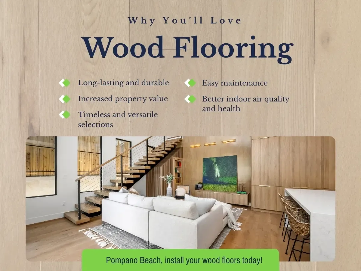 Beautiful hardwood flooring showcasing its natural grain, ideal for enhancing homes in Pompano Beach and Coral Springs.