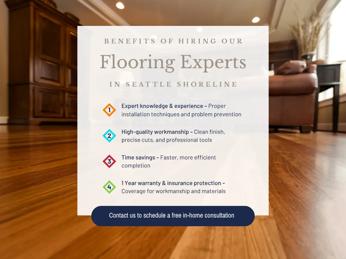 Visual representation of advantages of hiring flooring specialists in Little Shoreline, emphasizing professionalism and efficiency.
