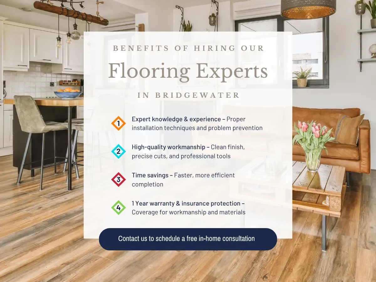 Visual representation of the benefits of professional flooring services in Bridgeton, emphasizing expertise and customer satisfaction.