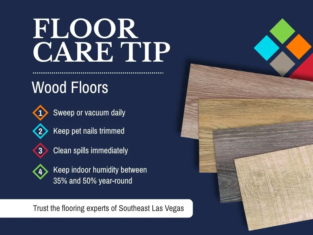 Illustrated tips for proper care and maintenance of wooden floors to enhance longevity.