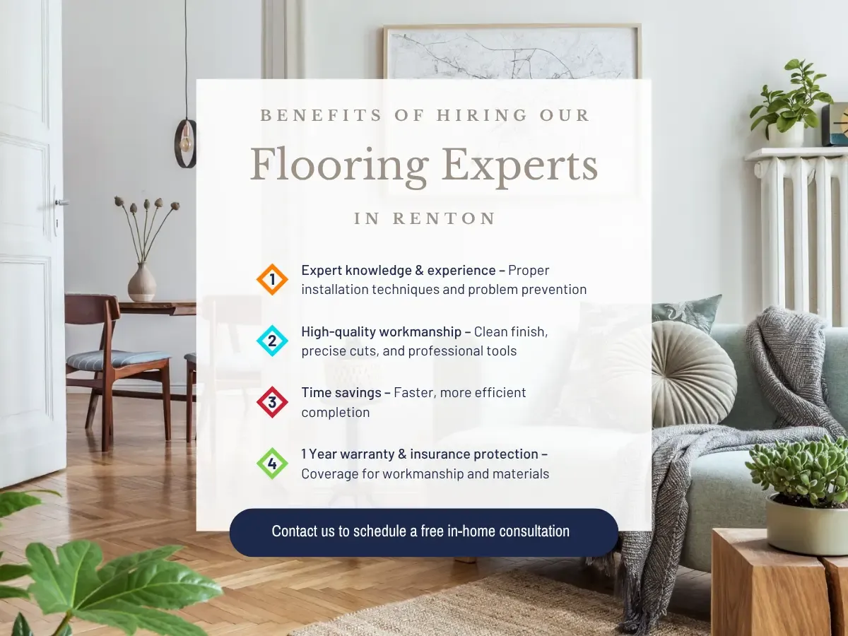 Visual representation of advantages of hiring flooring specialists in Kenton, showcasing expertise, reliability, and cost effectiveness.