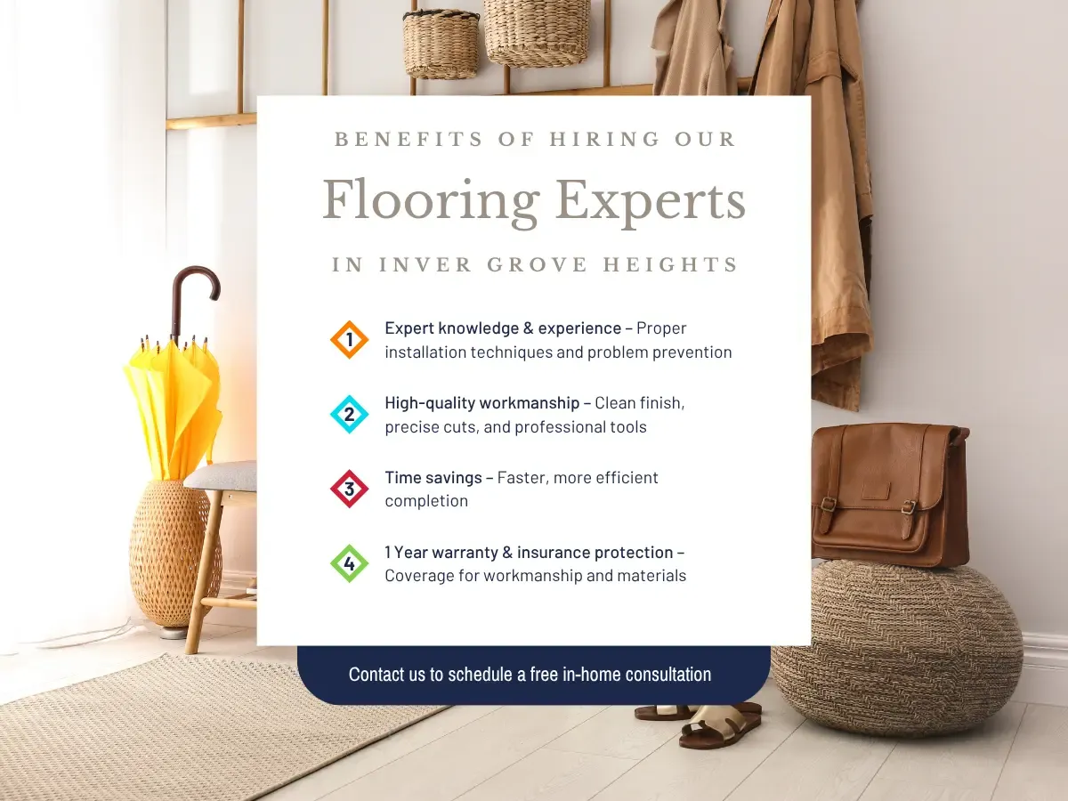 Infographic highlighting the benefits of hiring flooring experts at Grove Heights for quality installation and service.