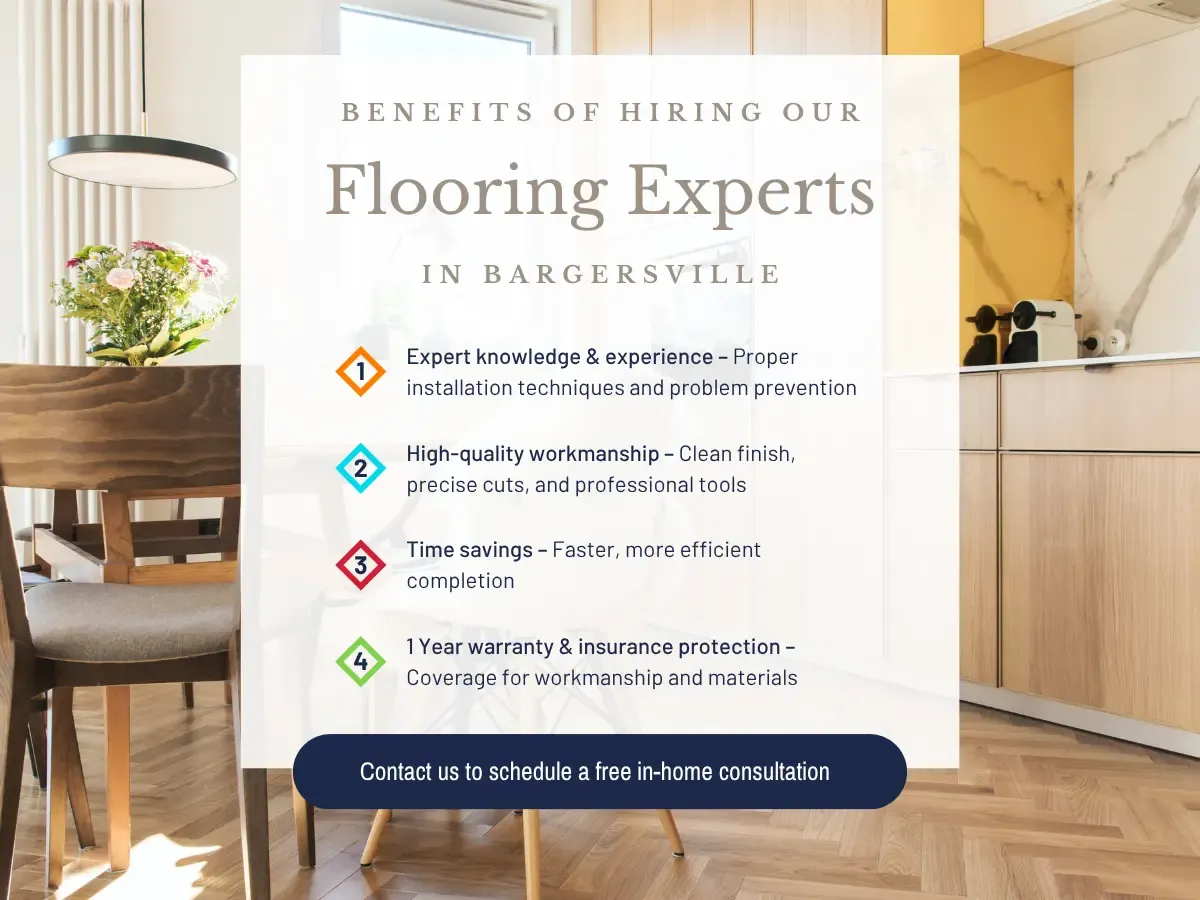 Infographic highlighting the advantages of hiring flooring experts in Bergsville for quality installation and service.