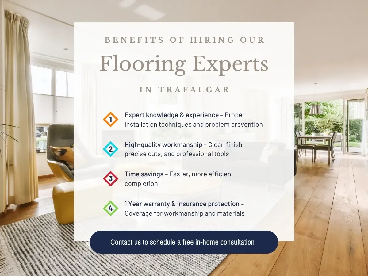 A cozy living room showcasing durable flooring, emphasizing warmth and comfort for Indiana winters and Johnson County living.