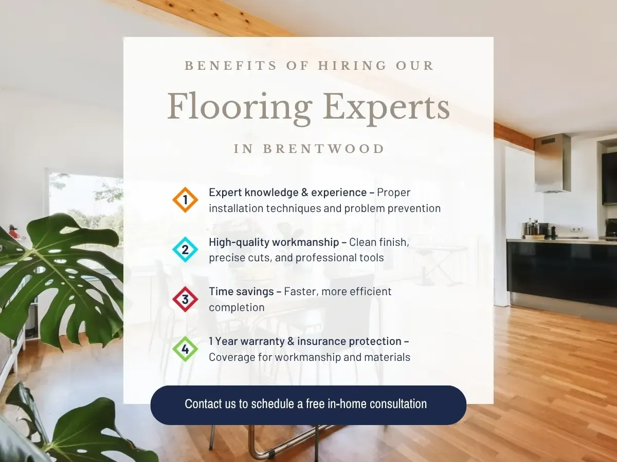 Chart illustrating key benefits of employing flooring experts in Brentwood, focusing on efficiency, skill, and customer support.