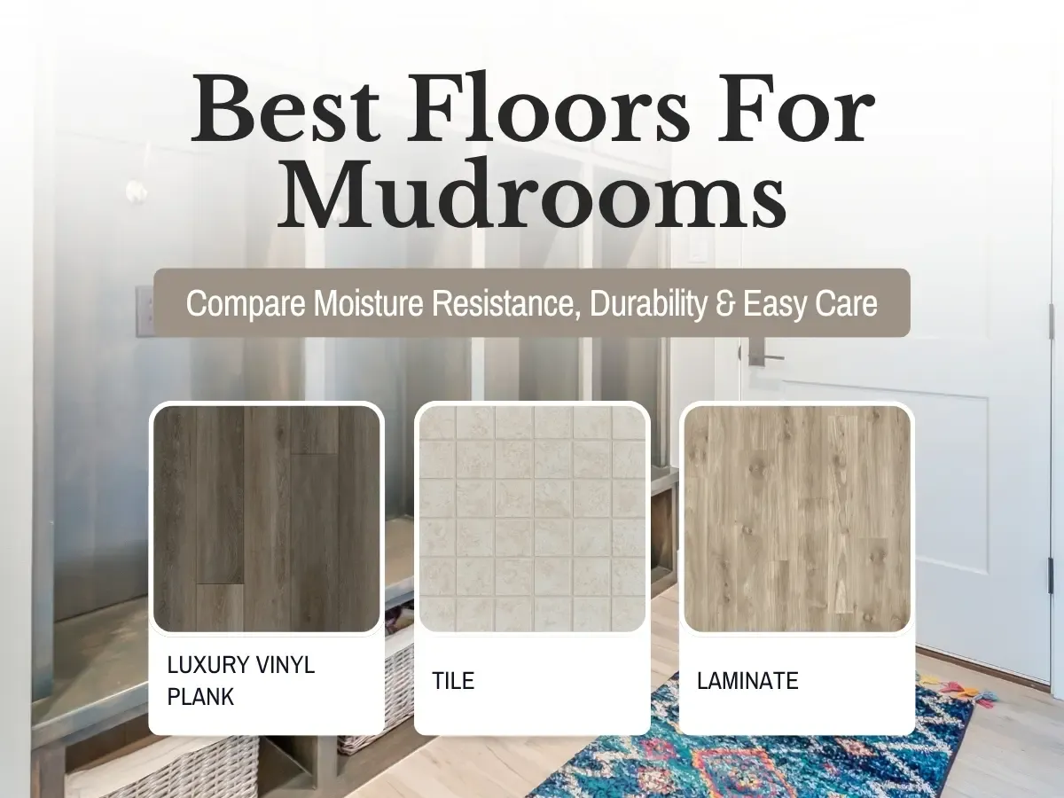 A selection of durable flooring options suitable for a Minnesota mudroom, showcasing various textures and colors.