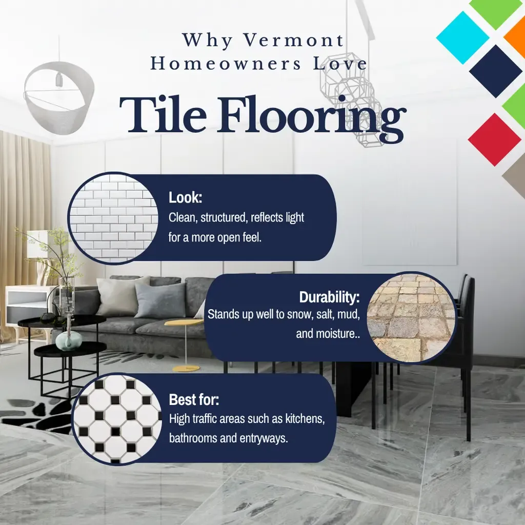 Tile in Vermont is a classic choice for its aesthetics, durability, and ease of maintenance.