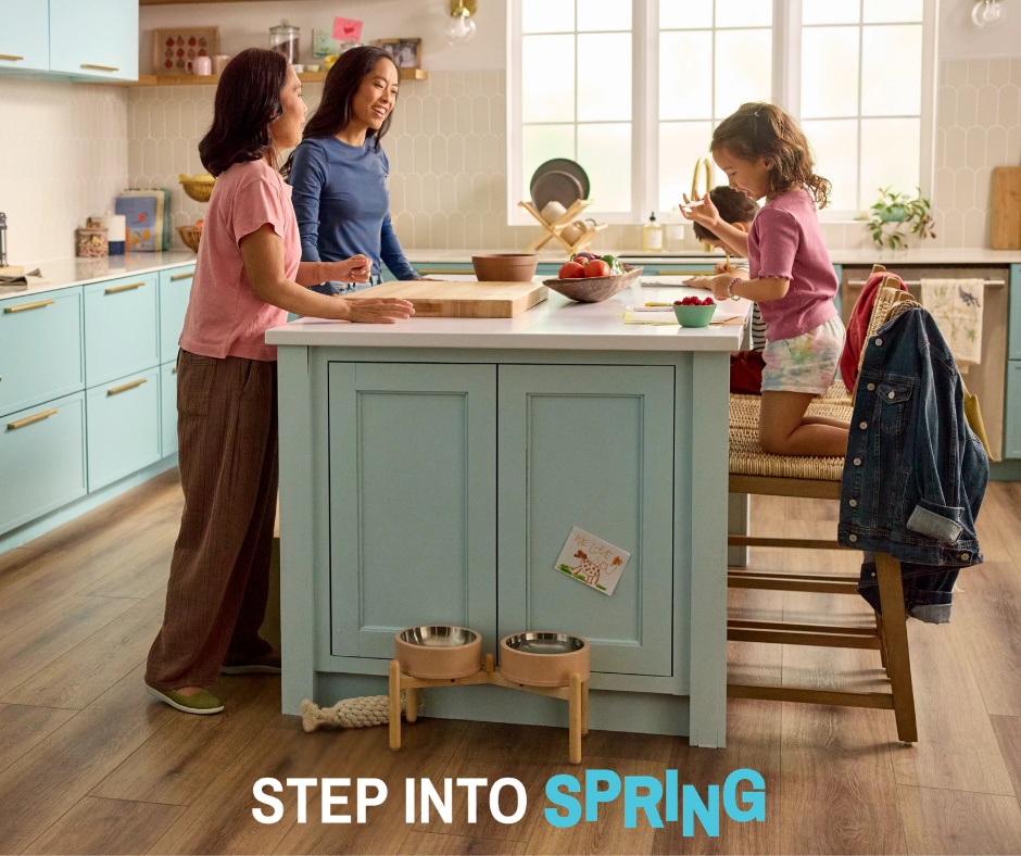 family around kitchen island